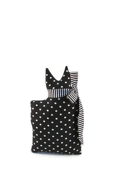 Cat Sitter, Cat Pillow, Black and White, Polka Dots, Black Cat, Stripes, Cat Doll, Shelf Sitter, Pillow, Striped, Cottage, Cat Silhouette