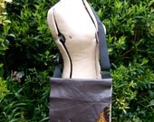 Upcycled leather and hessian unisex messenger bag