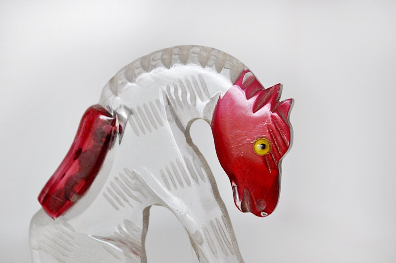 Reverse Painted Lucite Horse Brooch