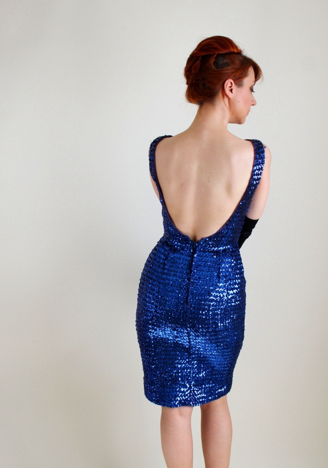 1960s Royal Blue Sequin Wiggle Party Dress. Cocktail Dress. Formal. Sexy Dress. Mad Men Fashion. Glam. Size Medium