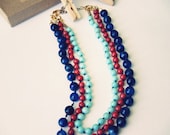 Beaded Blue Aqua And Coral Knotted Necklace