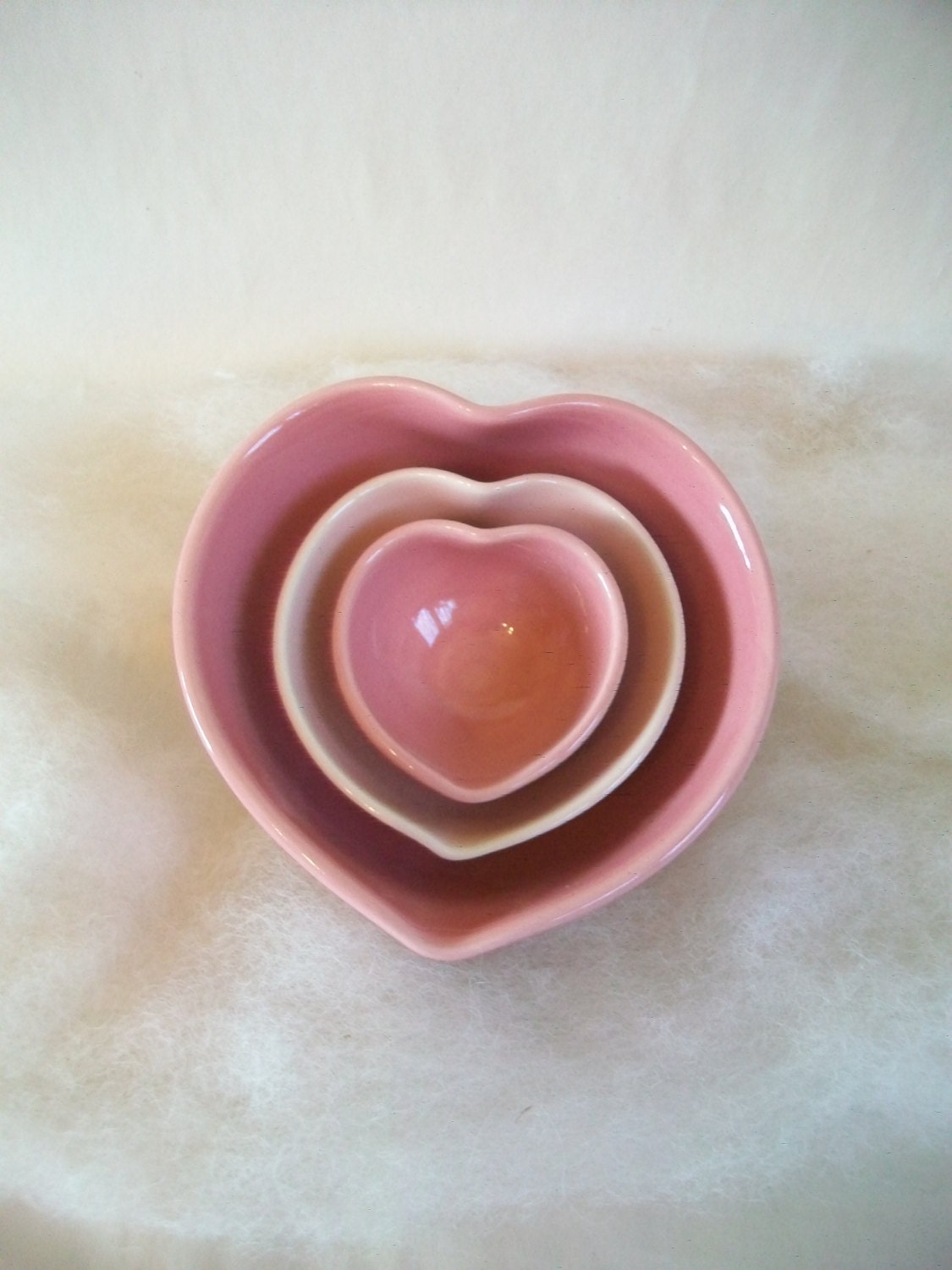 Heart Bowls - Set of 3, Handmade, Shades of Pink - 4.5 inch wide -  Photo is of Actual Set