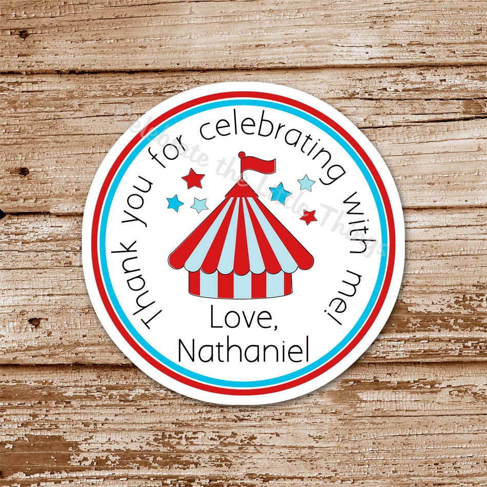 SET of 12 CIRCUS, Carnival Favor Tags, Stickers  :   Vintage, Tent