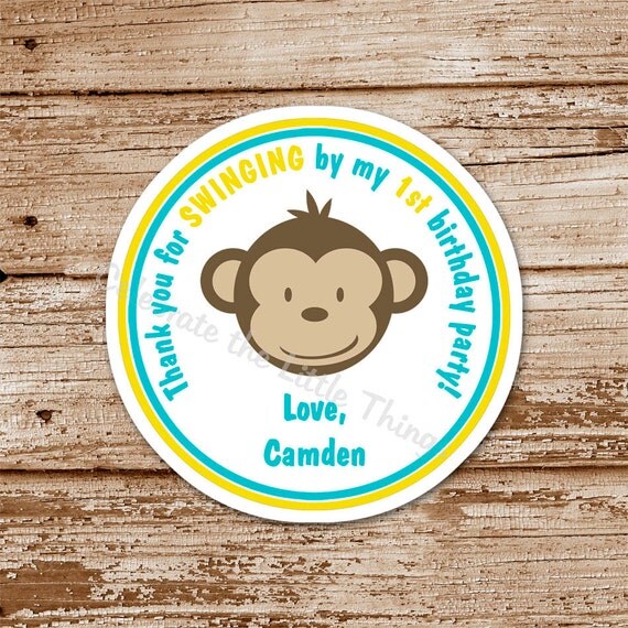 SET of 12 Mod MONKEY Favor Tags or Stickers : personalized Il_570xn