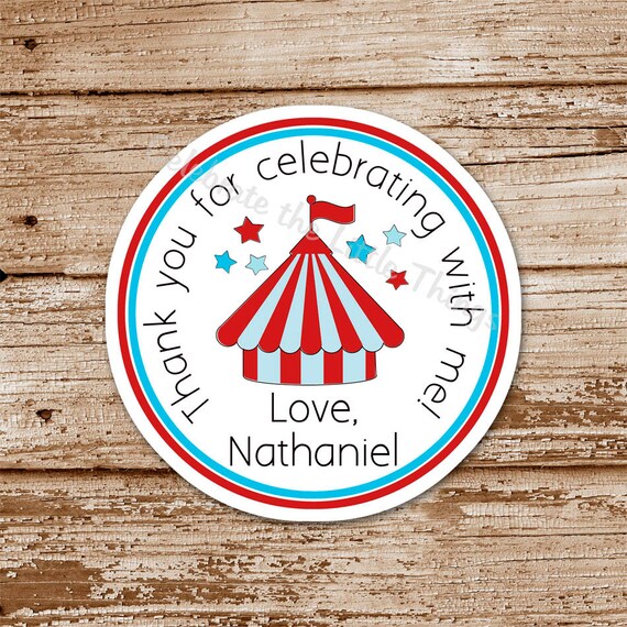 Set of 12 Circus, Carnival Favor Tags, Stickers : vintage, tent Il_570xn