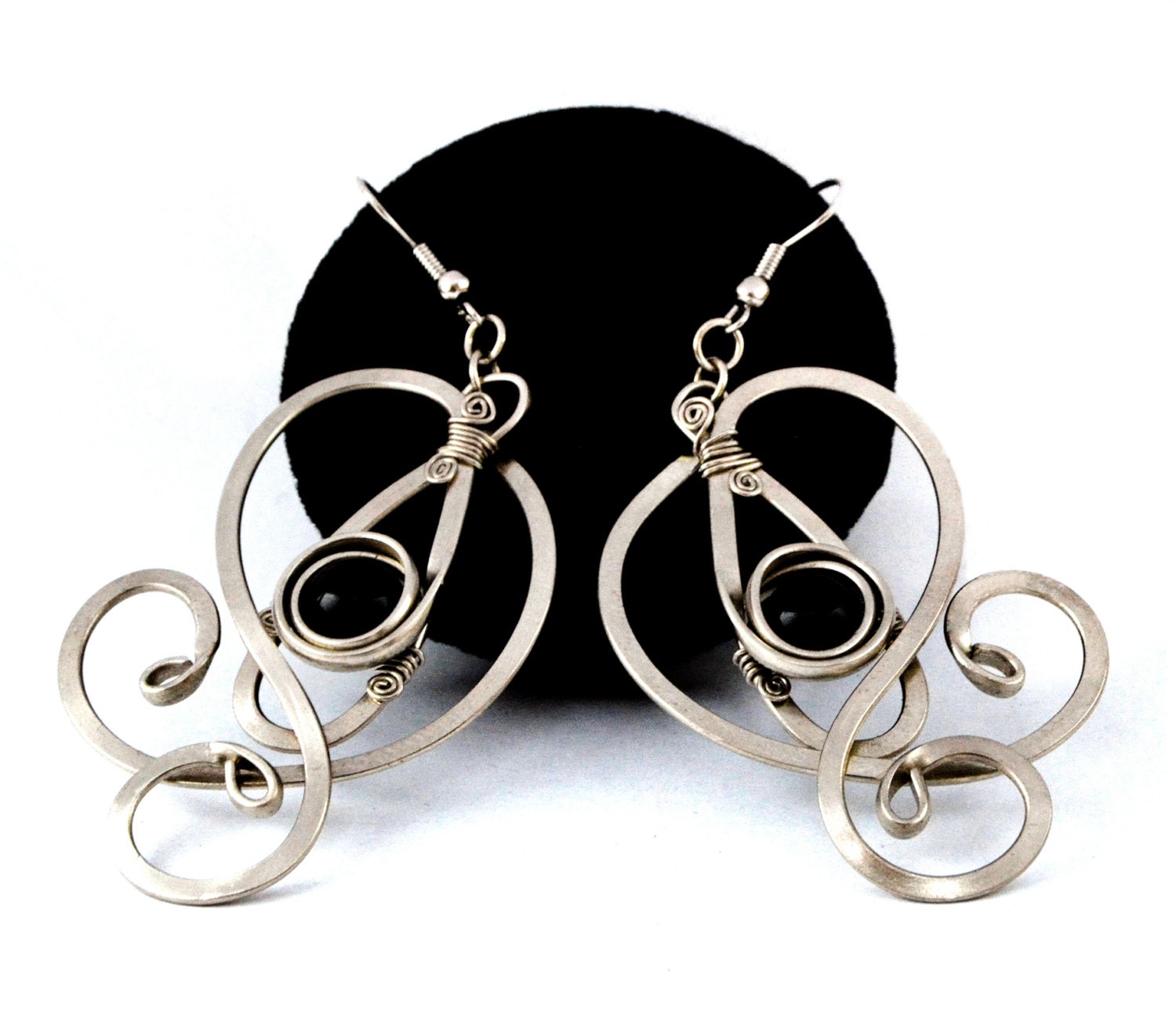 Wire Wrap Art Nouveau Earrings with Black Onyx stone