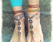 Festival BAREFOOT BOHEMIAN WEDDING sandals crochet Anklets Boho Sandals toe anklet sole less shoes foot accessories Hippie flower toe shoes