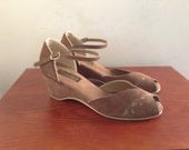 Vintage Brown Peep Toe Wedge Heels - Vintage Shoes - Size 7.5