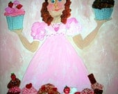 The Cupcake Princess original acrylic canvas painting 20x16