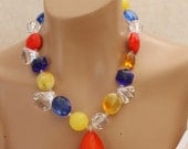 Primary Colored Red Blue and Green Teardrop Pendant Necklace, Chunky, Cute, Colorful, Halter neckline