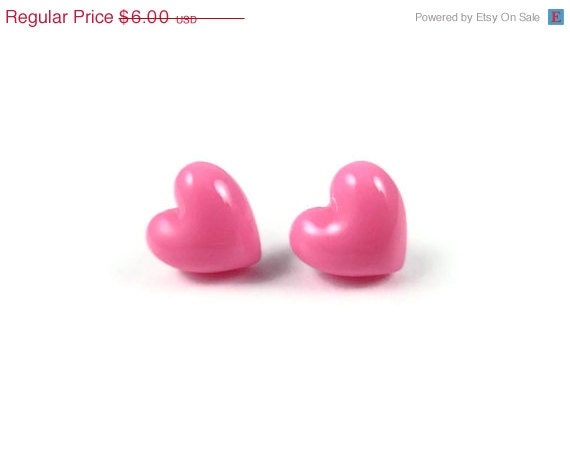 Spring SALE Heart Stud Earrings - Pink Kawaii Resin Kitsch Silver Posts