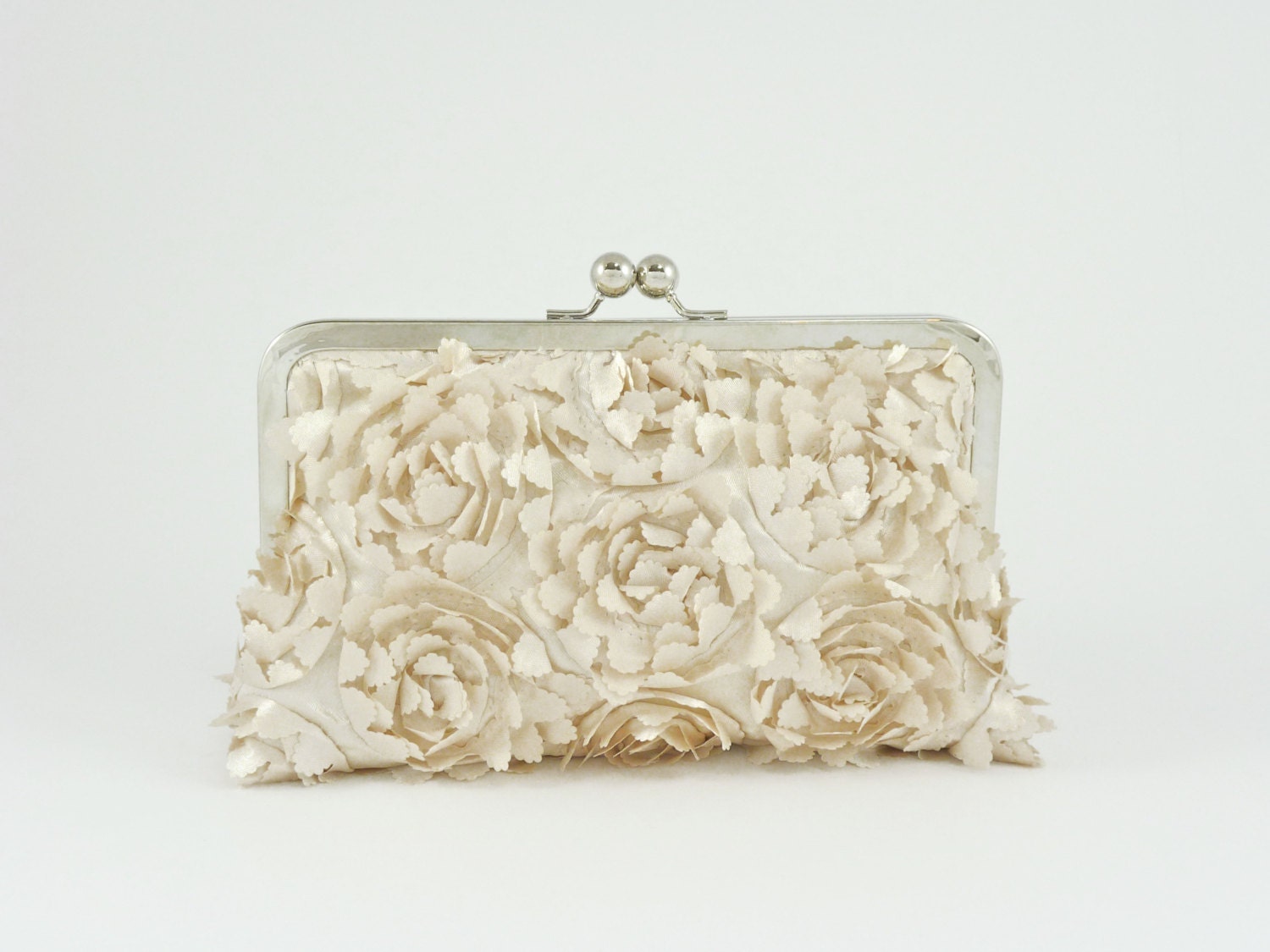COUTURE Satin Blossom Clutch in Champagne (More Colors Available)