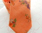 Vintage Orange Floral Linen Necktie