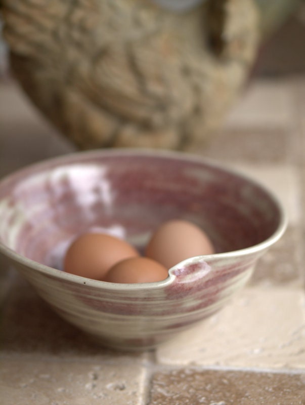 Contemporary porcelain bowl.  Serving bowl with rich celedon and red surface.
