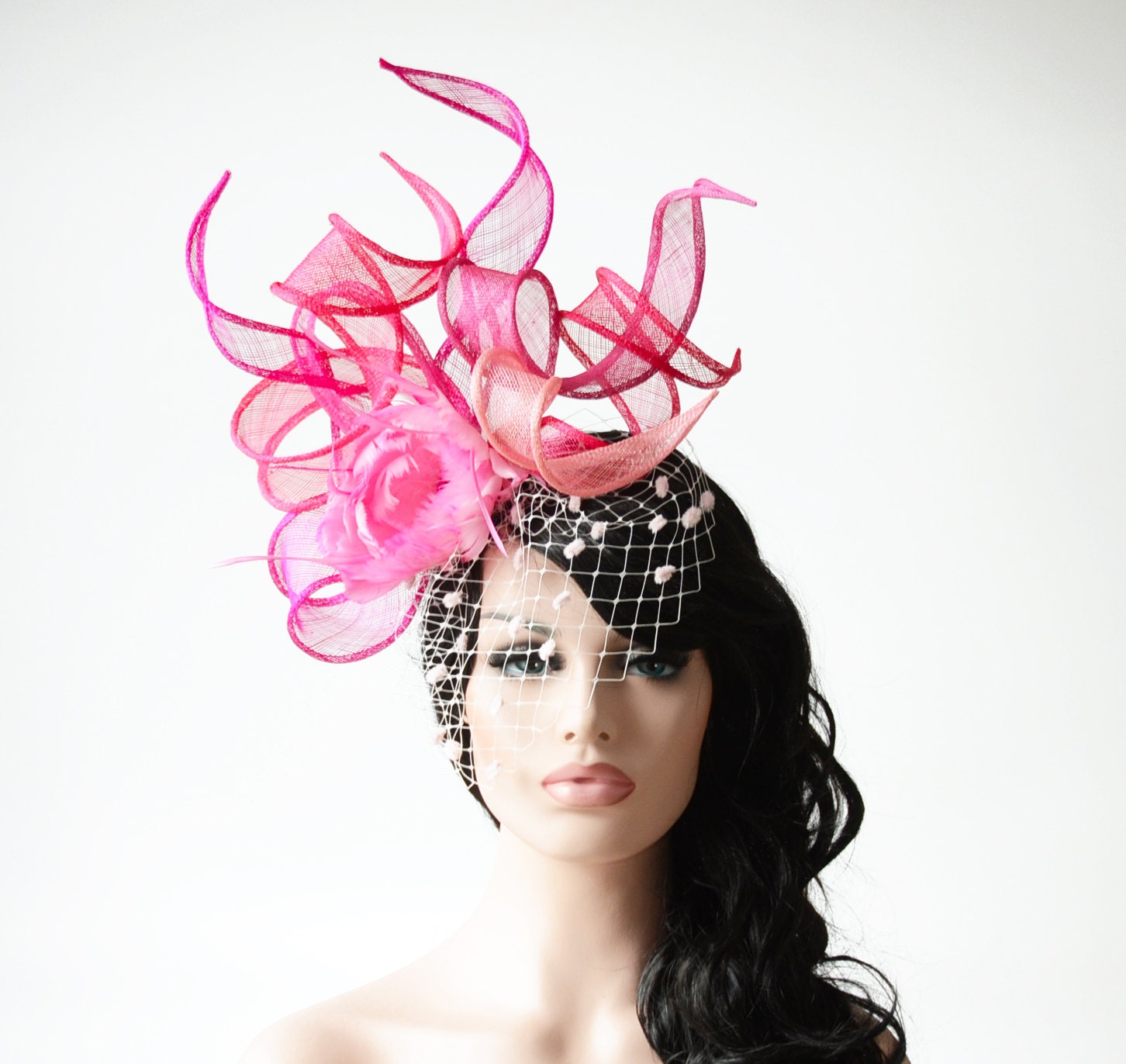 Blush Pink Headpiece Women Facinator Fuchsia Hat Women Headpiece Statement Accessory Pink Flower Wedding Veiling Ella Gajewska HATS