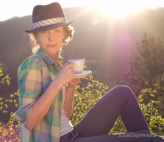 Unisex Straw Hat Black Trilby Rockabilly Hat Mens Women New Can Be Made in Any Size Fedora