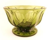 Anchor Hocking Fairfield Compote Pedestal Bowl Avocado Green Glass