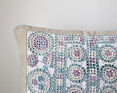 OOAK Hand loomed linen pillow cover with broderie anglais