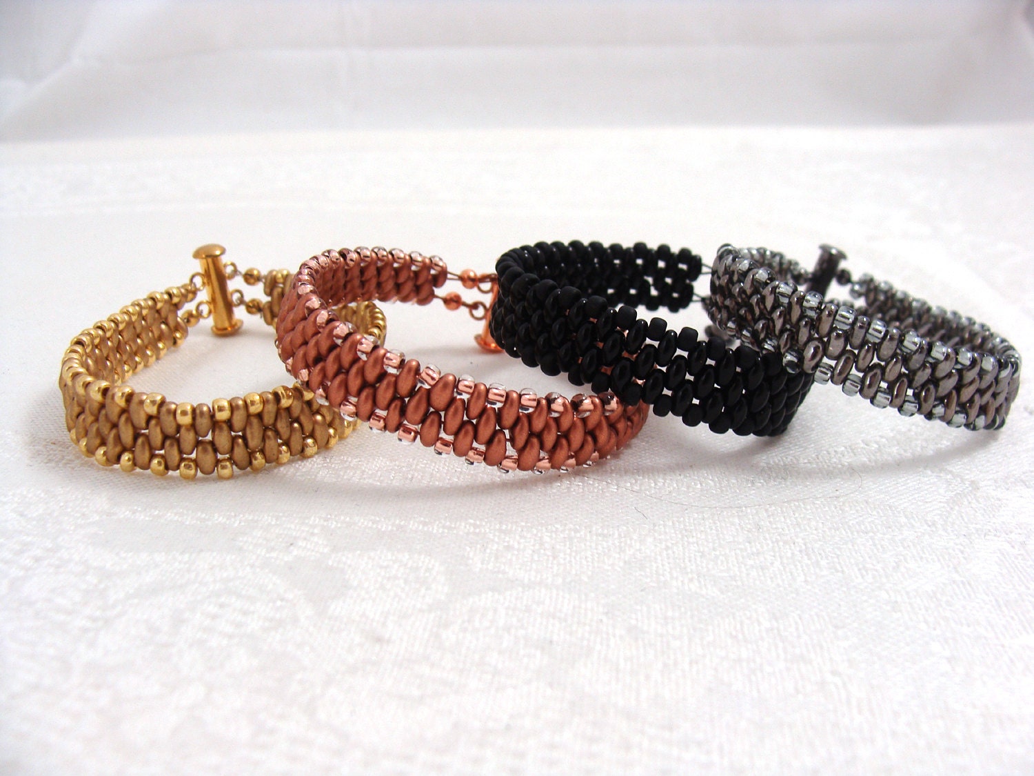 Beaded narrow cuff bracelet  avail in gold black hematite copper