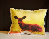 Tooth Fairy Pillow, Organic Cotton with Wool Felt Heart Pocket, Little Deer, Original Fabric Design