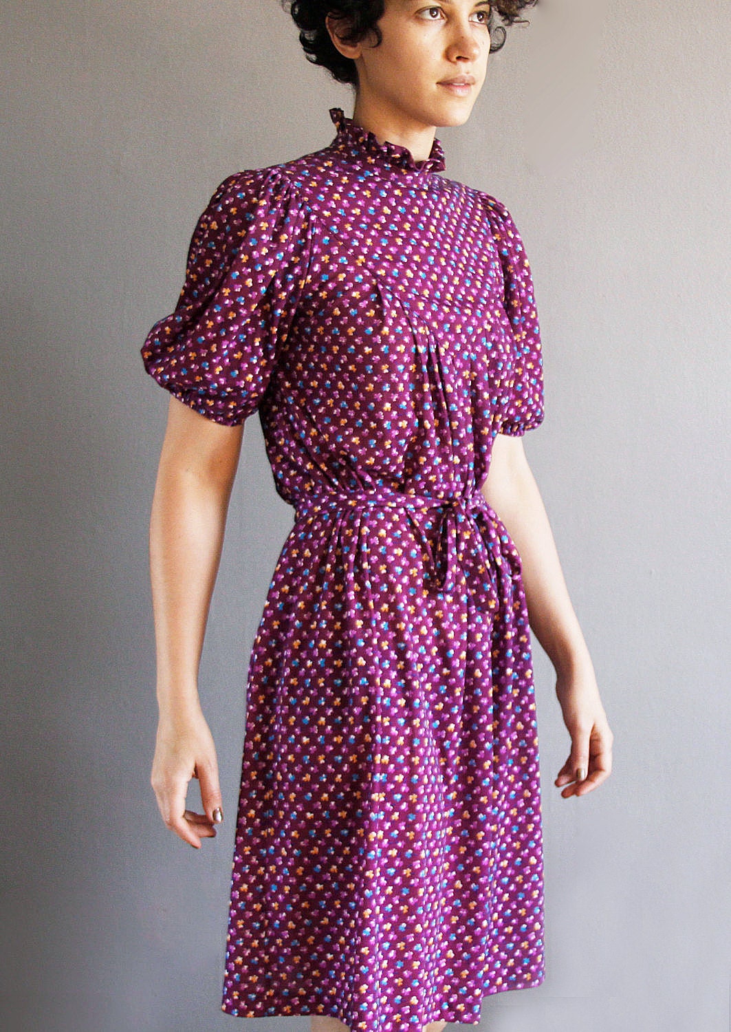 1970's plum prairie dress xs / s