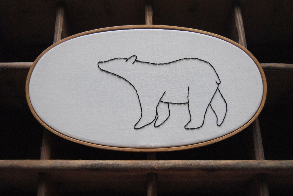 Minimalist Bear - Hand Embroidery Art - Nursery Children Art