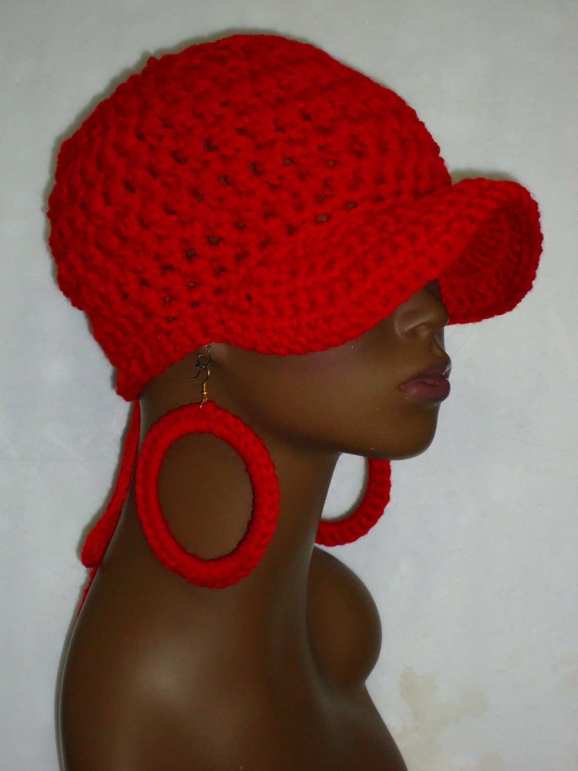 Chunky Crochet Snug Cap with Earrings and Drawstring Pick Your Color