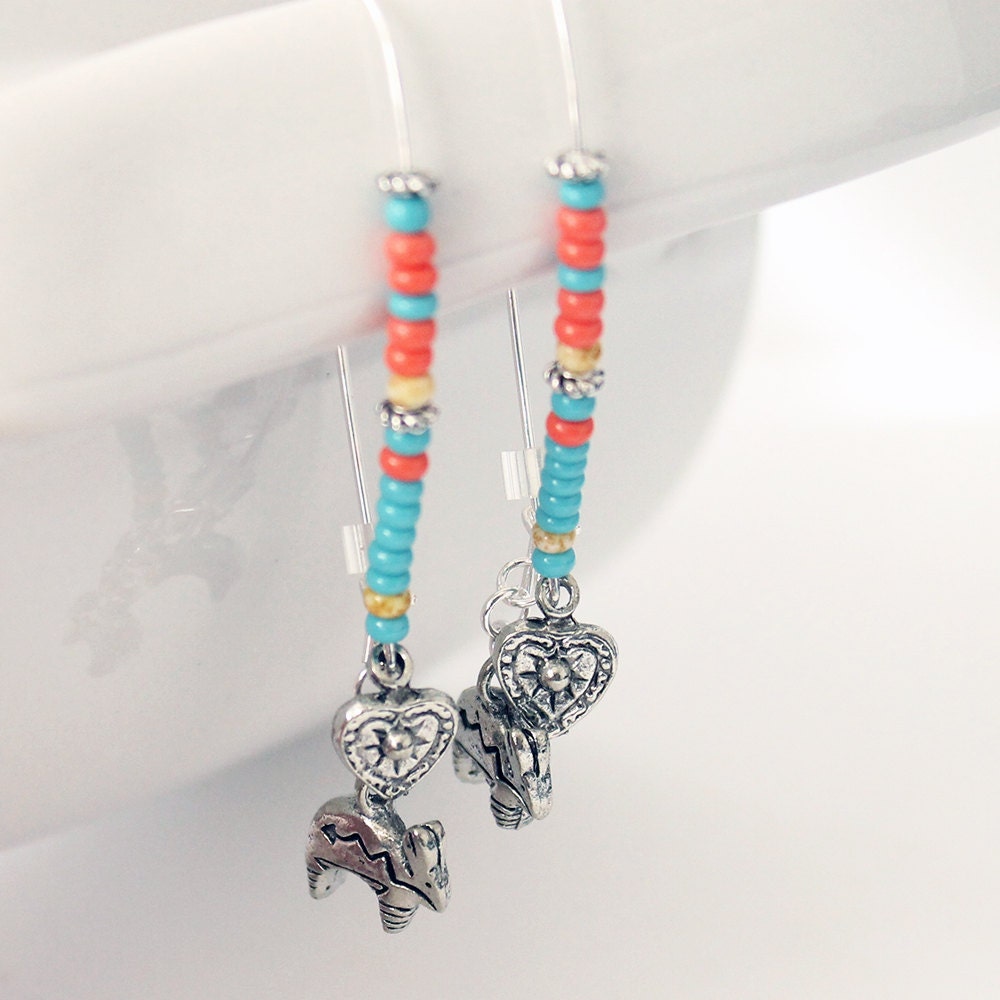 Bunny Earrings - Southwest, Turquoise, Coral Earrings, Hearts