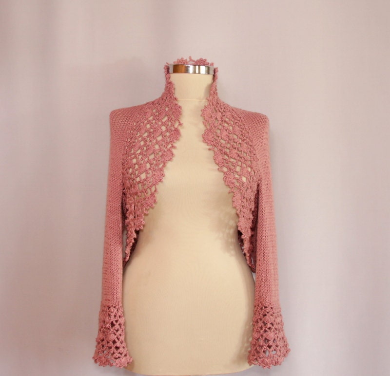 La Vie En Rose / Shrug Bolero Bridal Wedding Shrug Old Rose Pink 3/4 Sleeve Bolero Jacket Sweater Cardigan / by Lilithist