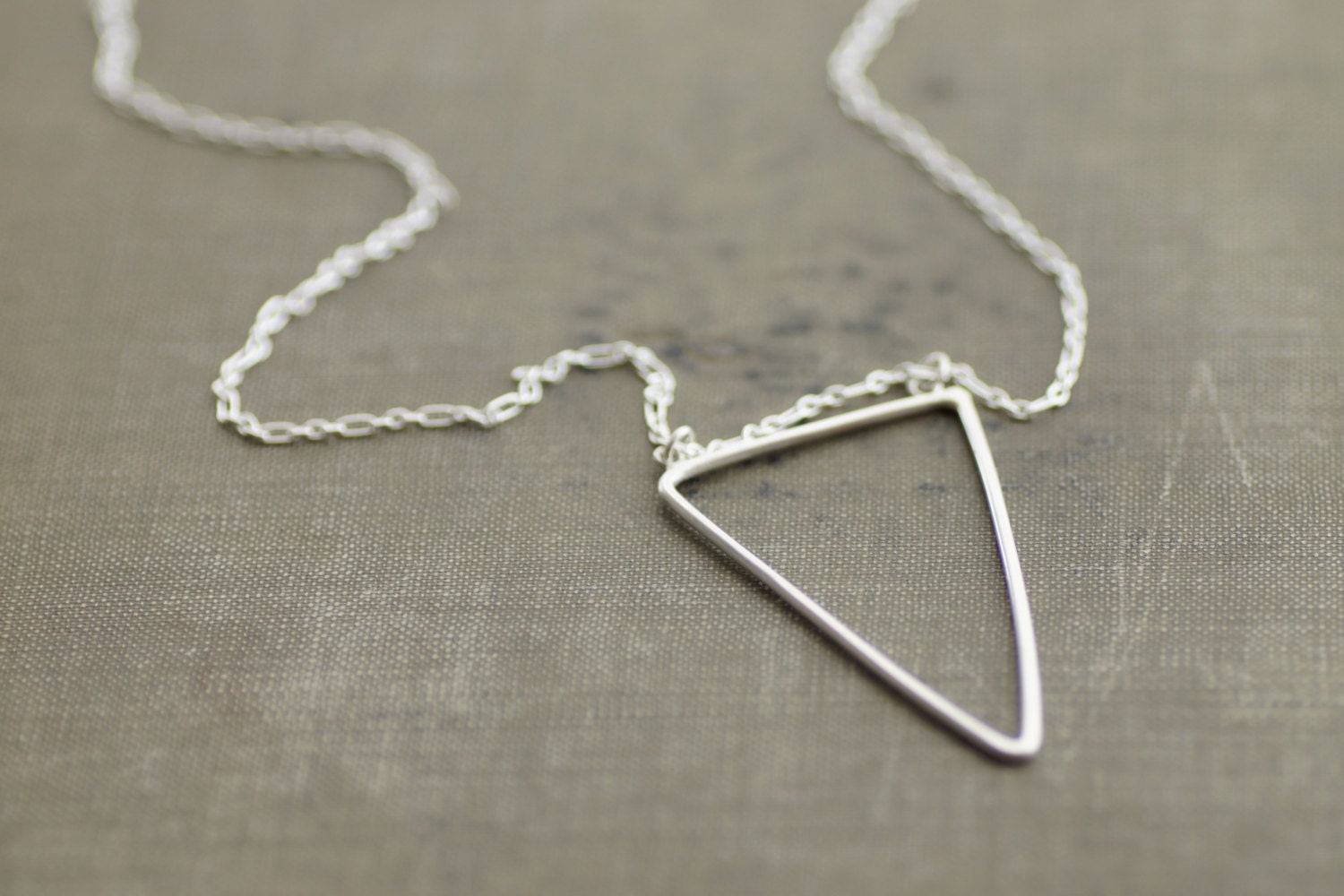 Long Sterling Silver Chain Necklace with Triangle Pendant - Black Tourmaline Accent