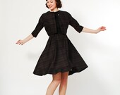 Vintage 1950s Dress - 50s Plaid Dress - Cocoa Brown & Black Plaid
