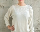 Floral and Abstract Detailed Crew Neck Sweater / Vintage Comfy Top / Long Sleeve Sweater