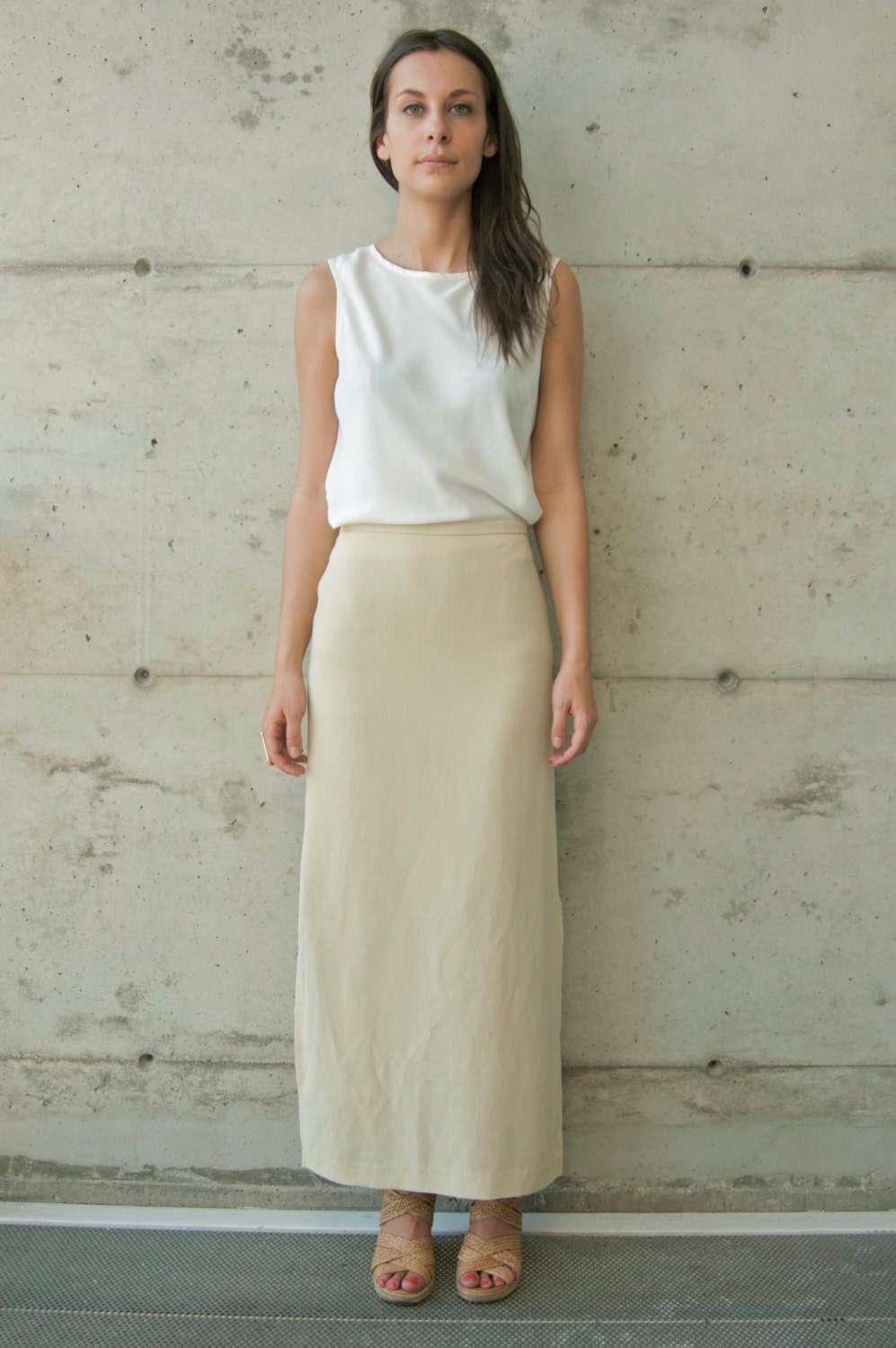 Maxi Cream Skirt / Vintage Straight Skirt / Summer Long Skirt