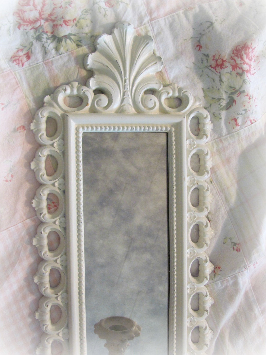 Vintage Mirrored Candle Sconce Cream Homco Shabby Chic Candle Sconce