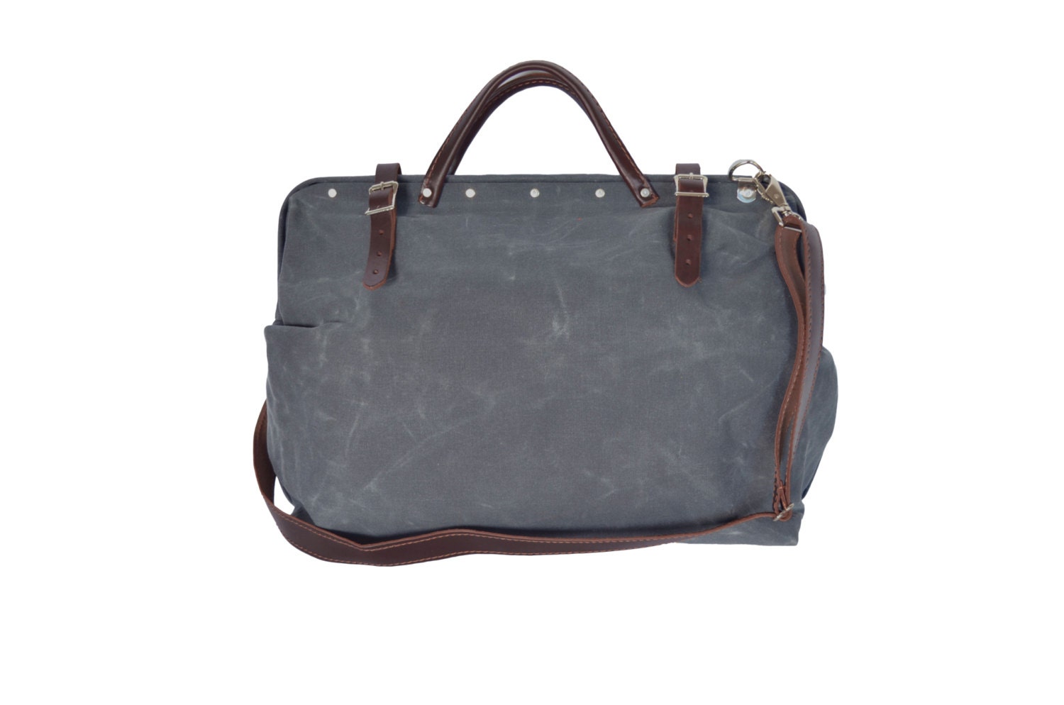 Harry charcoal waxed bag with detachable leather strap