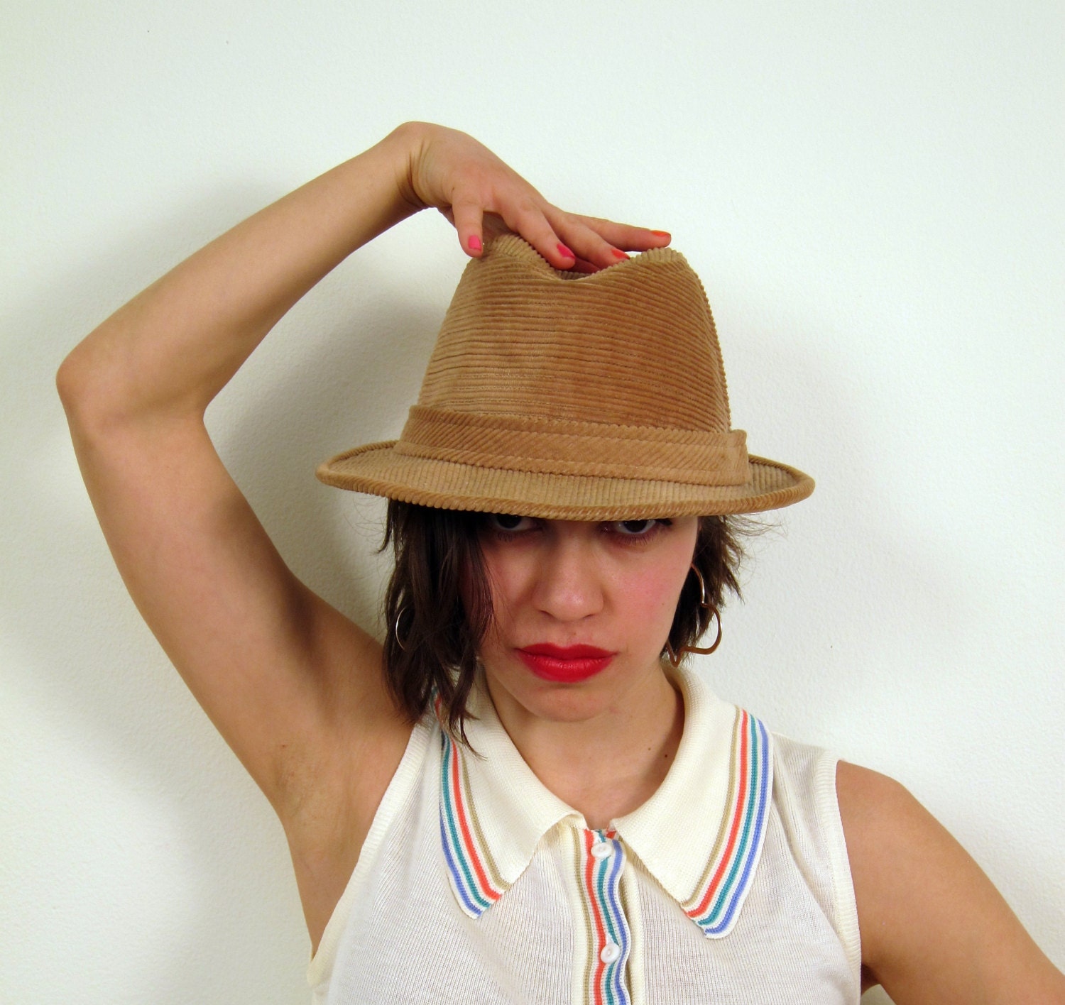 Vintage Fedora Hat in Light Brown Cordurory by Totes Unisex