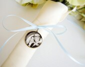 Wedding Photo Bouquet Charm Pendant with Ribbon in Antique Bronze for the Bride or Bridesmaids - Parent Grandparent Memorial Something Blue