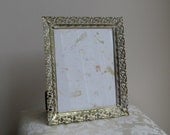 Vintage Gold Filigree Whitewashed Metal Picture Frame Ornate Beautiful