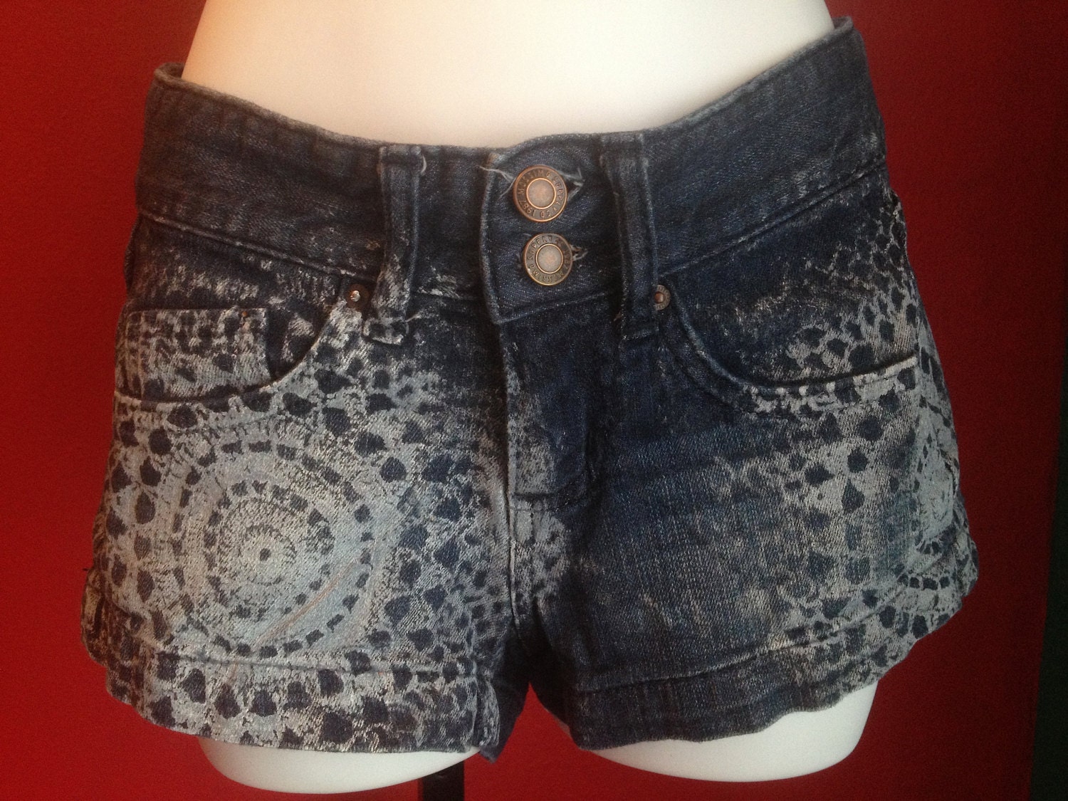 SHORTS with CROCHET doily Pattern, hand printed , Size 1