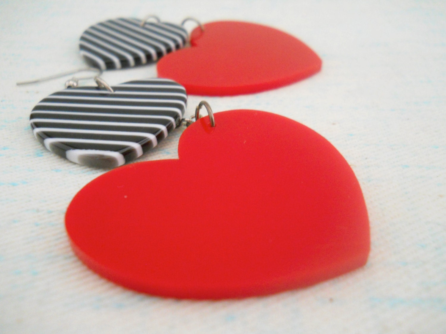 Red and Striped Heart Earrings