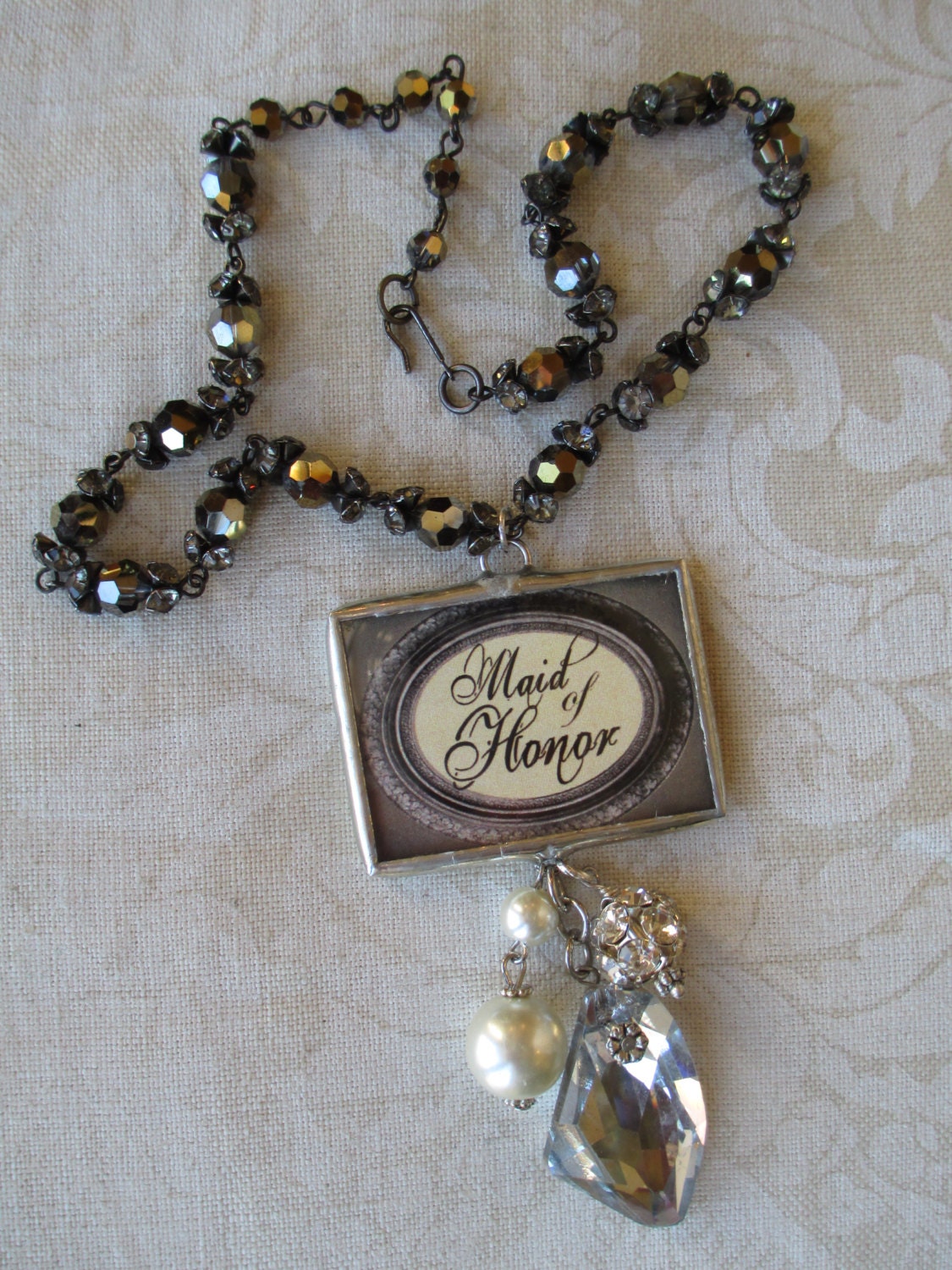 Maid of Honor Soldered Charm Beaded Bridal Necklace Charmed Vintage WEDDING