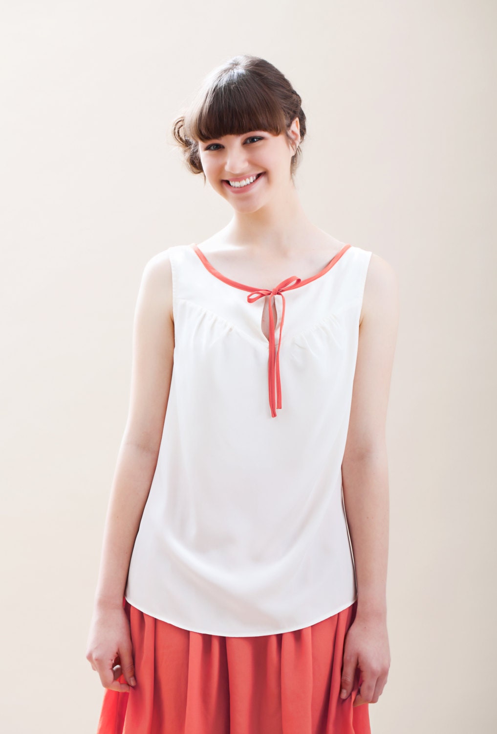 Womens top, Sleeveless top, Cream top, Summer tank top, Summer womens top, Elegant top,  Free shipping