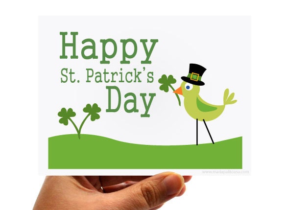 6 Happy St Patrick day Cards, Cute little Bird Card A525 Il_170x135