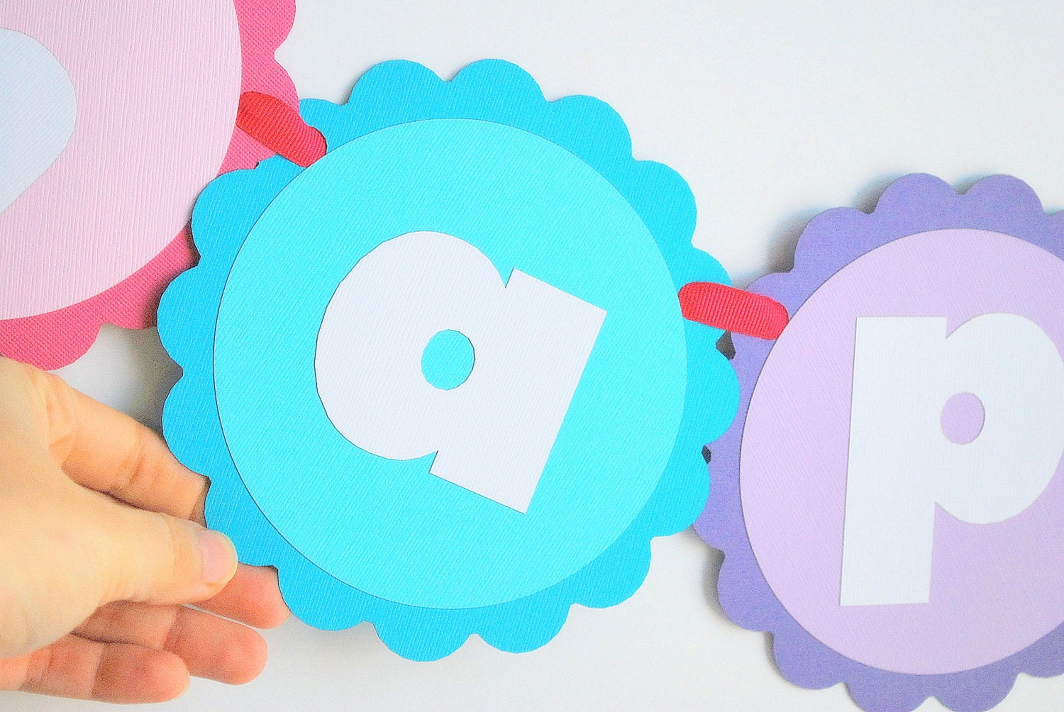 Cute Pastel Birthday Banner , Happy birthday Banner scalloped circle banner A611