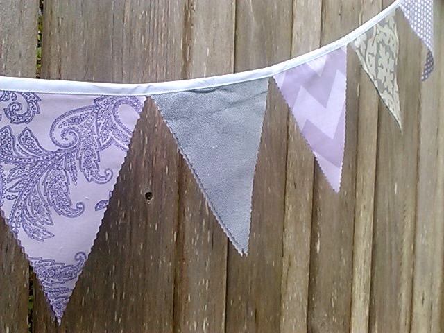 Bunting Lavender, Purple and Grey Fabric Pennants Chevron, Polka Dots, Damask Il_570xn