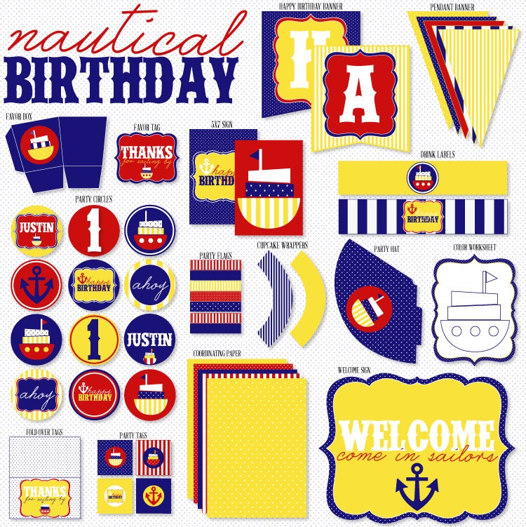 Preppy Nautical Party PRINTABLE Birthday Full Party from Love The Day Il_170x135
