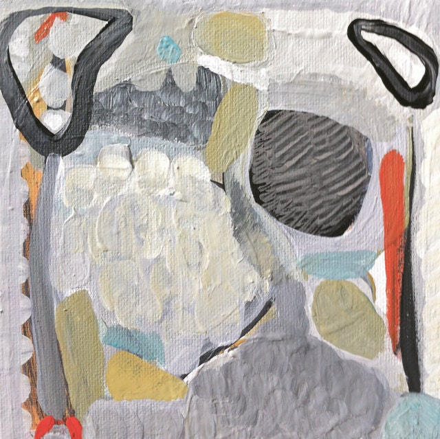Festive Spring- OOAK Painting on Canvas- Abstract- Contemporary- Home decor-White ConcreteGray Black- Bright Orange Avocado-Pale Blues