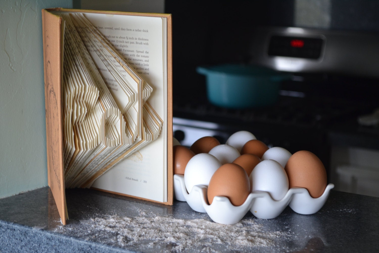 Eat - Beard On Bread - Folded Book Art - Recycled, Repurposed, Reclaimed - Kitchen Decor - Food