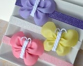 Sparkly Butterfly Bow Headband in Spring or Easter Egg Colors- Yellow, Pink, or Purple