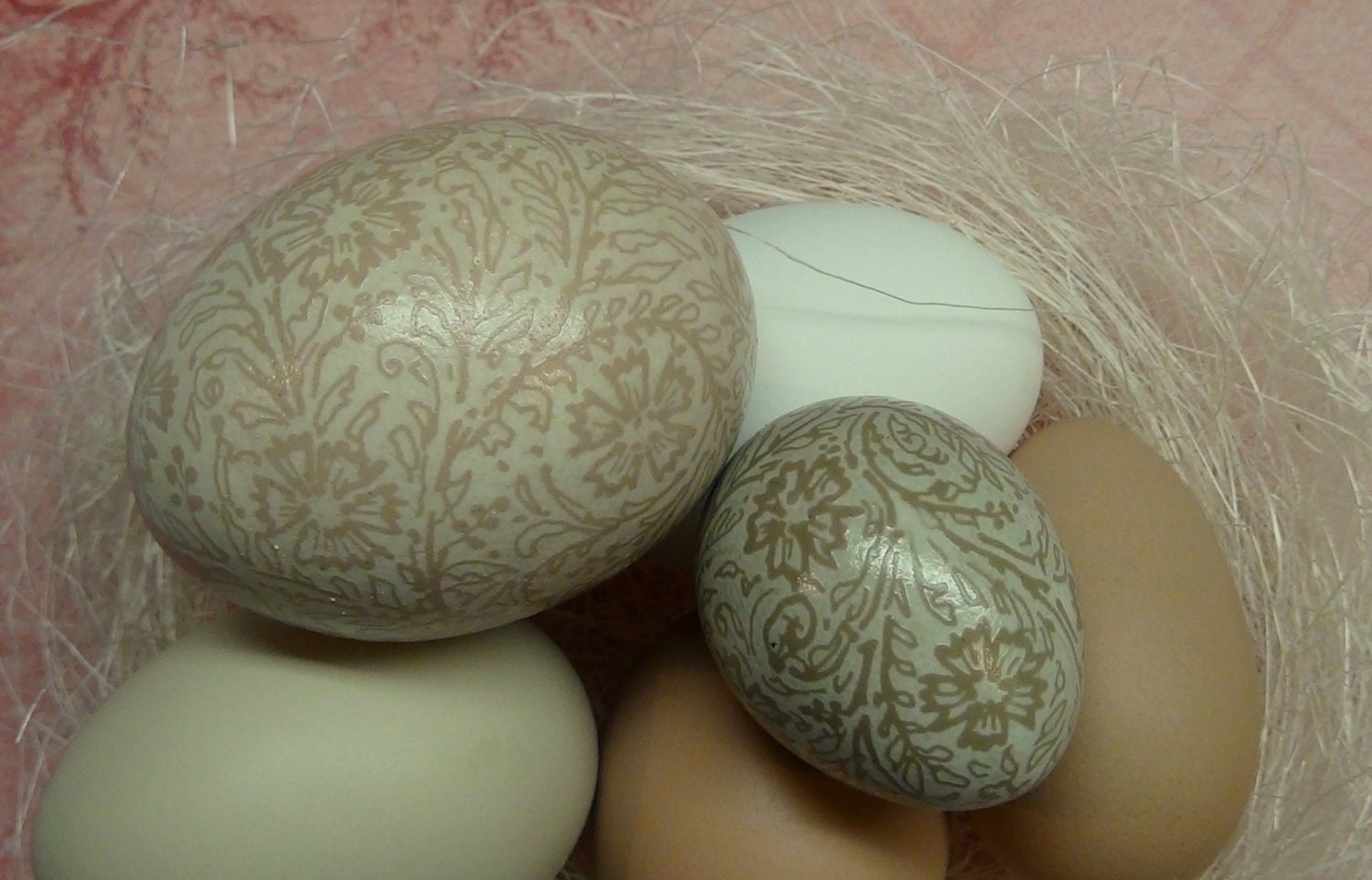 Floral Lace Etched Chicken Egg - Plus Bonus Pheasant Egg